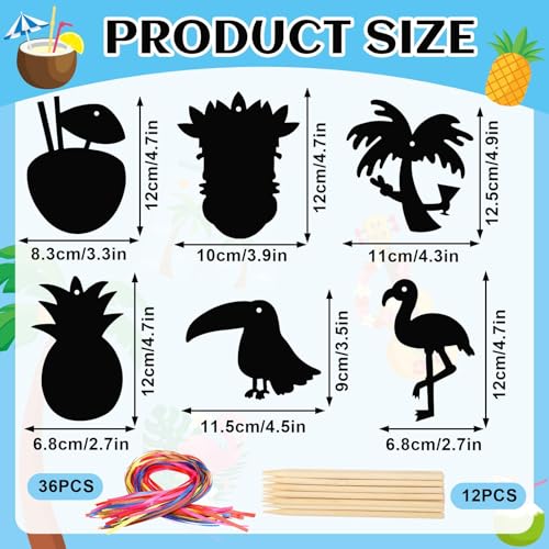 JULMELON 36PCS Luau Crafts for Kids, Rainbow Scratch Art Hawaiian Party - style: Luau Crafts