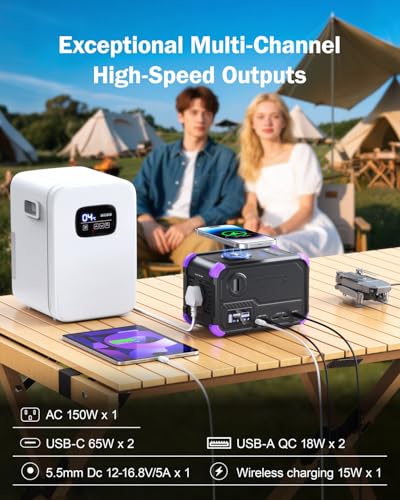 BROWEY 153Wh Portable Power Station, Solar Generator with Hand Crank - color: Purple