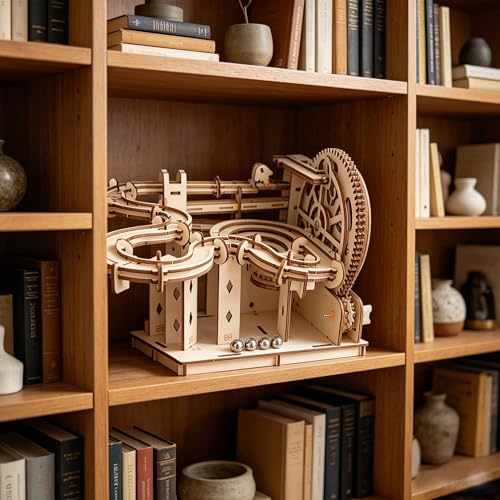 3D Wooden Puzzles for Adults Marble Run Kit - 159pc 4 Steel Marbles Build Mechanical Maze Model STEM Toys for Teens Adults, 4hr Challenge, No Glue Needed & Desk Kinetic Art, Ages 14+