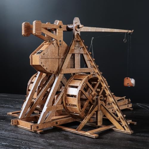 Mini Counterweight Trebuchet with Wheels Europe Medieval Siege Chariot Catapult Weapons DIY 3D Wooden Puzzles Mechanical Model Kits STEM Projects Tabletop Toy