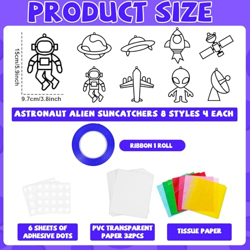 32 Sets Outer Space Suncatchers Craft Kit DIY Window Stained Glass Effect Planet Astronaut Alien Paper Crafts Home School Classroom Decoration Kid Birthday Gift Creative Art Project Activity Game - style: Outer Space
