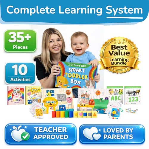 TOYVENTIVE Educational Books, Flash Cards, and Puzzles - Birthday Gifts for 1, 2, 3, and 4 Year Old Boys, Toddler Learning Toys and Activities - color: Blue, size: Smart Box