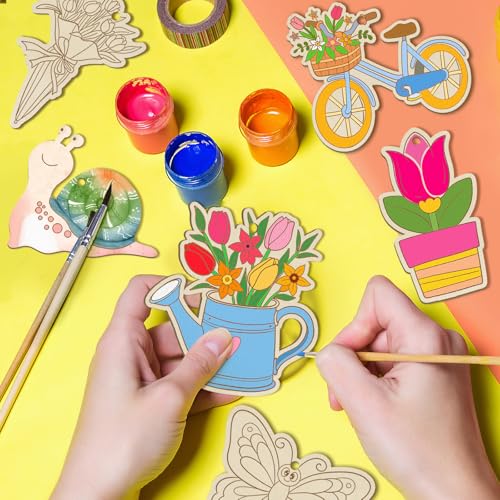 80PCS Wooden Spring Ornaments to Paint, 10 Styles DIY Blank Unfinished Wood Flower Cutouts Butterfly Ornament for Crafts Hanging Decorations, Cute Bee Flower Shape Home Decorations Gifts - color: Butterfly Spring