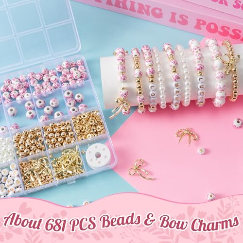 OSNIE Pink Ceramic Beads Kit for Bracelets Making- 681 Bow Letters Jewelry - color: Pink