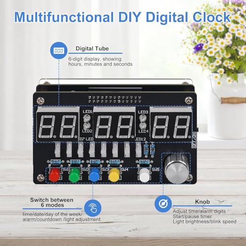 6 Bits Digital Clock Solder Practice Kit with Colorful Lighting, DIY Countdown/up 24-Hour Alarm Clock Soldering Projects for Student School Education and Adult Home Office Use