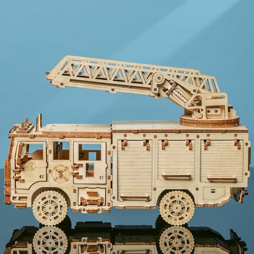 3D Wooden Puzzle for Adults – Fire Truck Mechanical Model Kit, Ladder Truck with Extendable Boom, DIY Hobby Craft Kit for Home Decor, Gift for Men Women 14+, 446 pcs - color: Fire Truck