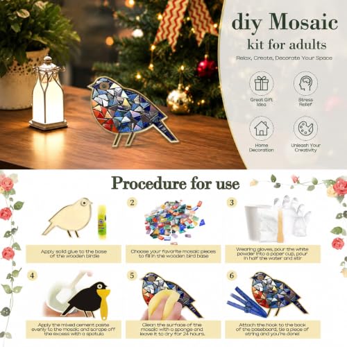 GIB Mosaic Kits for Adults, Mosaic Tiles for Crafts, DIY Crafts for Adults, Acrylic Mosaic Art Kits, Blue Bird - color: Bird Blue