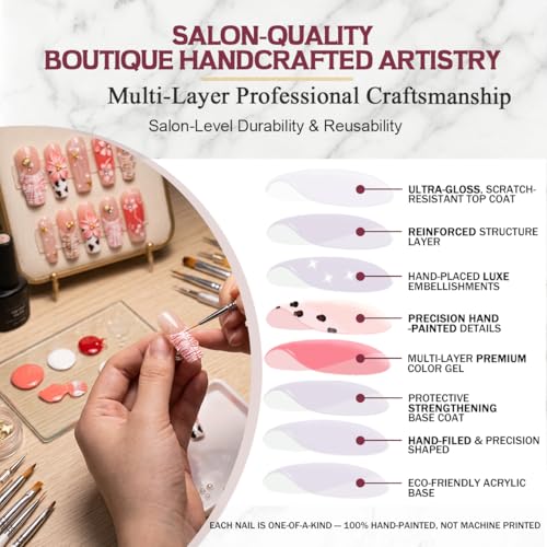 Pink Floral Beach Press On Nails – Handmade 3D Flower & Shell and Starfish Design, Long Coffin Shape Reusable Acrylic Full Cover Stick On Nails for Women Summer Vacation Nail Set - color: Blush Reef, size: M