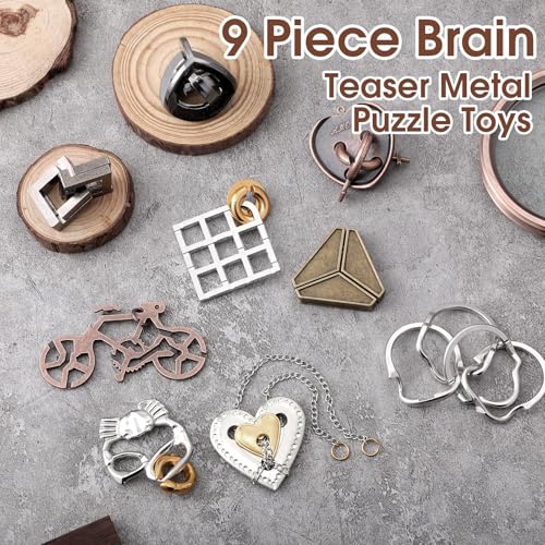 Wettarn 9 Pcs Metal Brain Teasers 3D Steel Puzzle Set, Charming Style - style: Charming Style