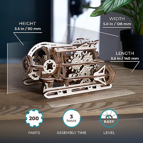 UGEARS 3D Wooden Puzzles for Adults - Steampunk Submarine Wooden Model Kit – Mechanical Puzzle Model Building Kits - DIY Kits for Adults for Maritime Enthusiasts Gifts for Puzzle Lovers - 200 Pcs - color: Steampunk Submarine