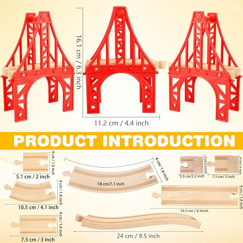 18 Pcs Wooden Train Suspension Bridges Wooden Tracks Accessories Crossing Track Bridge Support Compatible with All Major Brands for Boys Girls