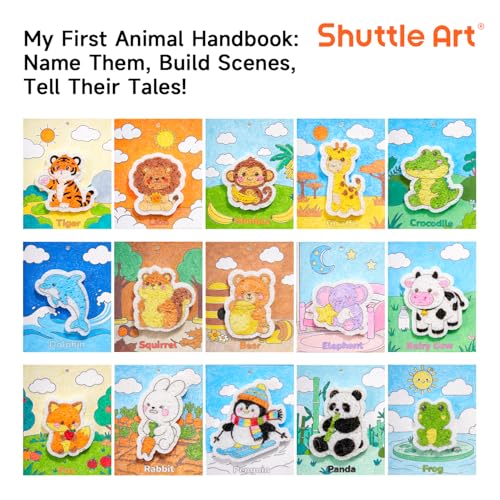 Shuttle Art 63 Pcs Magic Foam Texture Painting Kit Animal Series: 15 Animal Foam Pieces, Coloring Book with 15 Scenes, 12 Acrylic Paint Markers, Magical 3D Effect DIY Art Craft - color: Animal Series - 63 Pcs