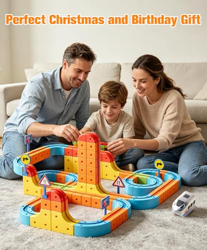 klick Rail Electric Train Set, Anti-Gravity Modular 3D Track Building Toys with Remote Control, Infinity Racer STEM Educational Toys Gift for Toddlers Kids Boys Girls Ages 2-8 - color: Red1