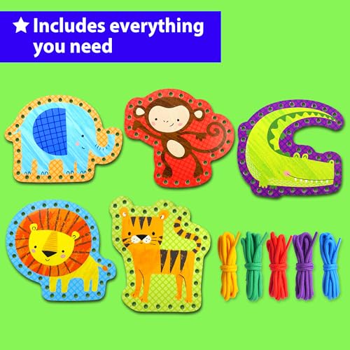 KRAFUN Safari Animal Beginner Lacing Cards Age 3+ | 5 Projects - color: Safari - Standard