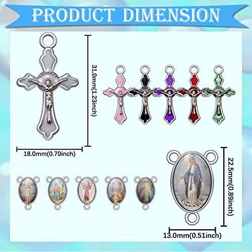 60Pcs/30Set Rosary Making Kits Supplies Religion Cross and Center Medal Charms Alloy Picture Jesus Enamel Pendant for Diy Prayer Necklace Jewelry - color: Antique Silver