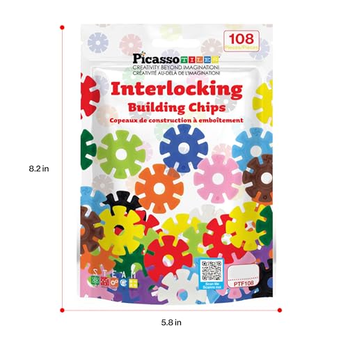 PicassoTiles Building Chips Interlocking Disc Construction Blocks in 12 Colors STEM Learning Early Education Toy Engineering Playset Child Brain Development for Toddlers Girls Boys Kids Age 3+ PTF108 - color: Multi-color