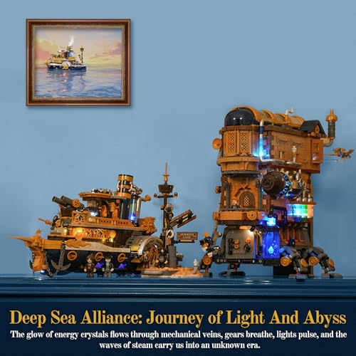 Lumibricks Steampunk Steamship Lighting Building Bricks Set - Steamboat Model Pirate Ship Destroyer Playset Collection Display kit with Minifigures 1792 Pcs for Adults & Teens & Steampunk Lovers