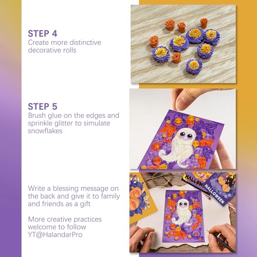 Halandar Paper Quilling Tool Set with 6 Color 5mm Quilling Strips & 4 Cards