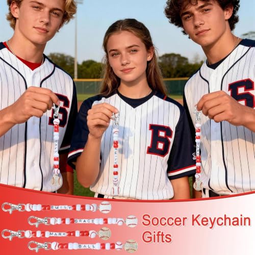 Tuhangcc 500 Pcs Baseball DIY Keychain Making Kit, Adjustable Letter Alphabet Beads Strings,8 Charm 16 Cards with Lobster Clasps & Strings for Sport Theme Party Favor Gift (Baseball) - color: Baseball