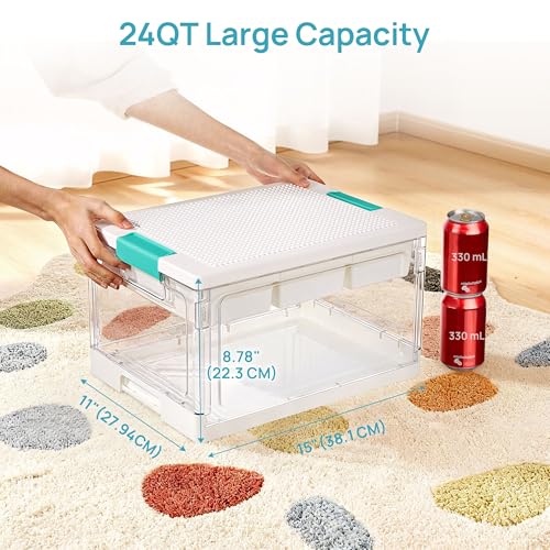 Vtopmart 24 QT Clear Plastic Storage Box with Building Baseplate Lid,1 Pack