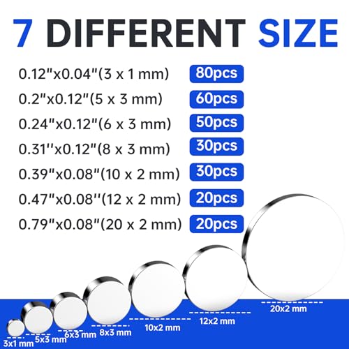 Small Magnets, 7 Sizes Neodymium Magnets for Crafts, 290 Pack - size: Assorted (7 Sizes), style: 290 Pack