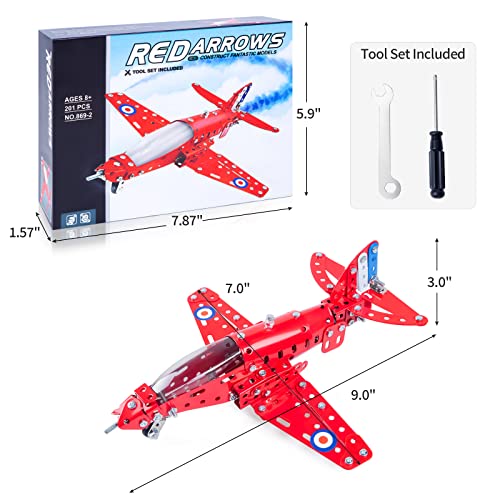 Assembled Model Plane Kit Building Toy, 201 Pieces Airplane Building Kit for Kids Age 8-12, Educational Model Kit Gifts for Teenage Boys & Girls 8+, Red, 7 * 9 * 3 inch - style: Airplane
