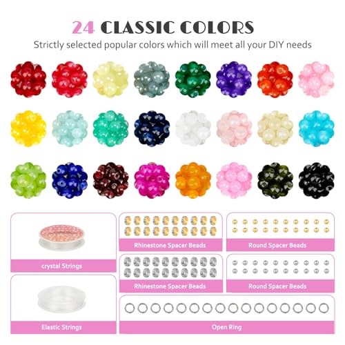 8mm Glass Beads Jewelry Making Kit, 24 Colors Crystal Beads for Bracelets Round Beads DIY Crafts with Spacer Beads Accessories - size: 8MM
