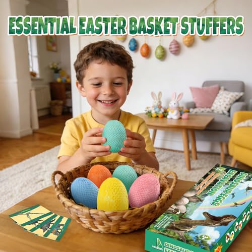 Easter Dino Eggs Dig Kit - 12 Colorful Dinosaur Easter Eggs with Dinosaur Figures, 12 Dig Tools for Easter Egg Hunt, Easter Basket Stuffers & Easter Toys and Games (Colorful) - color: Colorful