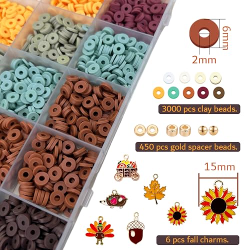 MIIIM Fall Clay Beads Kit for Bracelets Making, Heishi Beads for Friendship Bracelet, Thanksgiving Clay Charms and Gold Spacers for Jewelry Making, Crafts, Concert, Raves, Gifts - color: Fall Colors
