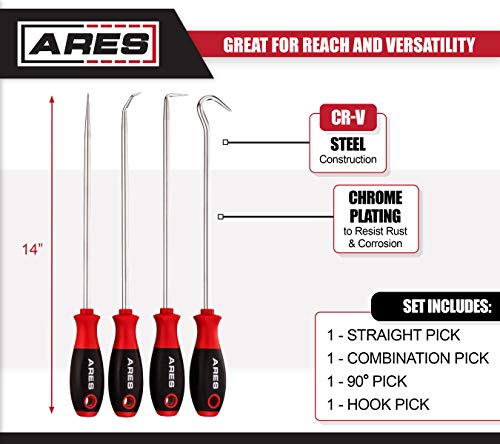 ARES 70246 Hook and Pick Set, 4-Piece, Chrome Vanadium Steel - size: 4-Piece Hook and Pick Set