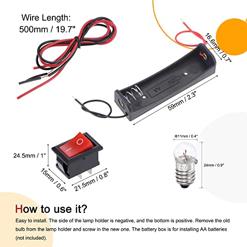 MECCANIXITY Electrical Circuit Experiment Set DIY Materials, 10Pcs 1.5V E10 Bulbs, 1Pcs AA Battery Case, 1Pcs Button Switch, 1Pcs Lamp Holder, 2Pcs Wires