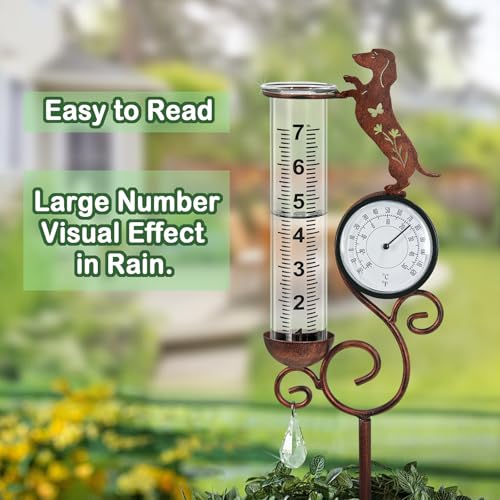 Dog Rain Gauge Outdoor,Large Number Scale Rain Gauge-Temperature&Hygrometer - color: Dachshund