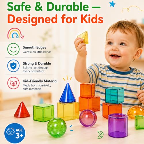 60 PCS 3D Shapes for Teaching, Geometric Solids - Geometric Shapes for Kids, Light Table Manipulatives, 3D Shapes Light Table Toys, Math Manipulatives for Classroom