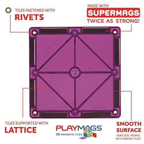 Playmags Magnetic Tiles, 30-Piece Magnet Squares Expansion Set, Construction Building Blocks, Starter Set for Kids Ages 3+ - style: 30 Piece Square Set