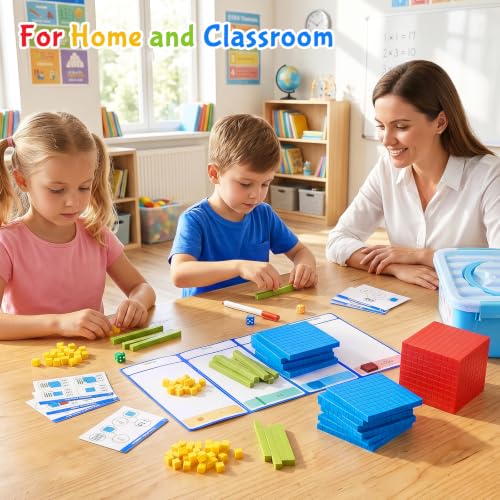 2 Set Base Ten Blocks with Place Value Chart, 308 PCS Math Manipulatives for Kindergarten 1st-3rd Grade, Counting Blocks, Plastic Math Cubes, Number Blocks for Kids Math Early Counting Learning