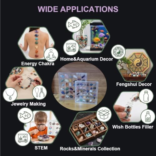 36 Types Tumble Polished Crystals with Large 36 Grids Acrylic Display Box (Tumbled)