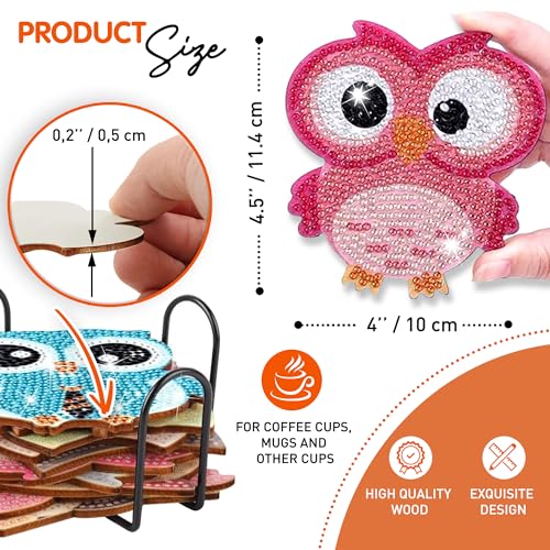 10 pcs Diamond Painting Coasters | Diamond Art Coasters | Owls Diamond Art Painting | Perfect Art Craft Gift for Owl Lover, Dad, Mom, Grandparents, Brother, Sister. - color: Cute Owls