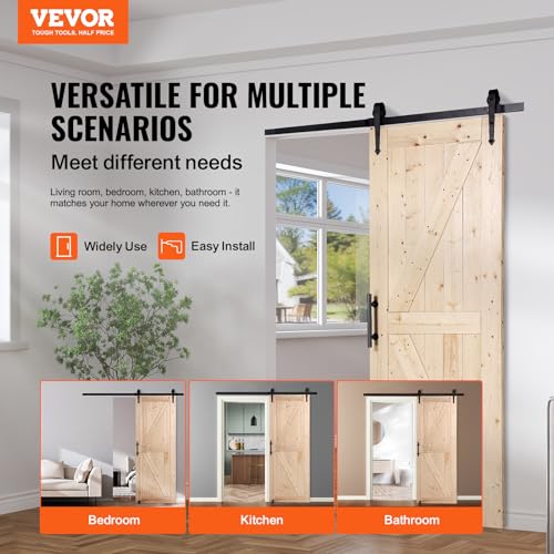 VEVOR 30in x 84in Sliding Barn Door with 5ft Barn Door Hardware Kit Included & Handle, Water-Proof Solid Wood, Easy Assembly, for Interior Rooms & Storage Closet, K-Frame, DIY, Stainable, Natural - color: Wood, size: 【Natural】30"x84" Door + 5.5' Track Kit