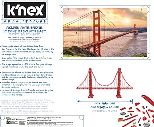 K'NEX Architecture: Golden Gate Bridge - Build IT Big - Collectible Building Set for Adults & Kids 9+ - New - 1,536 Pieces - Over 3 Feet Long - (Amazon Exclusive) - style: Golden Gate Bridge
