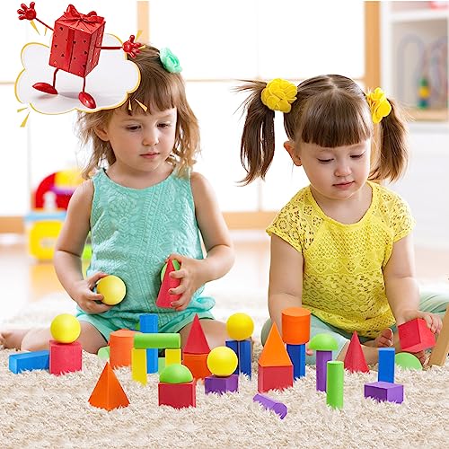 Wettarn 24 Pack 3D Shapes for Teaching Foam Geometric Solid Blocks