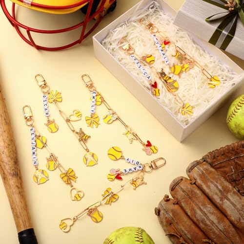 CraftyDream 558 Pcs Softball Charms for Keychains Making Kit Softball Charms DIY Key Chain Kit Accessories Adjustable Letter Bead Alphabet Jewelry Backpack Accessories Party Favor for Coworkers Player - style: Softball