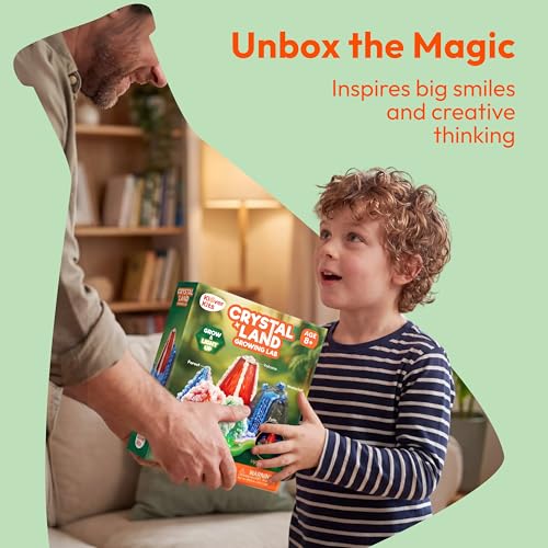 JOVA Klever Kits Crystal Land Growing Lab- Craft Kits for Kids Aged 8+ Science Gifts with 6 Unique Natural Elements and Light-Up Base, STEM Activities Birthday Gift