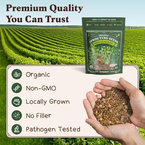 Seedboy Organic Sprouting Seeds Variety Pack - 2 Bag Bundle - Salad Blend & Protein Blend, 36 Servings (16 oz)