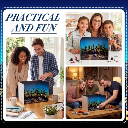 AmazingSpark 2 Set Hero City Skyline Diorama Box and Road Sticker Decor, Black Skyscraper Building Diorama Project Supplies Set, Cardboard Display Case Kit with Double Sided Tapes for DIY Crafts - style: Hero