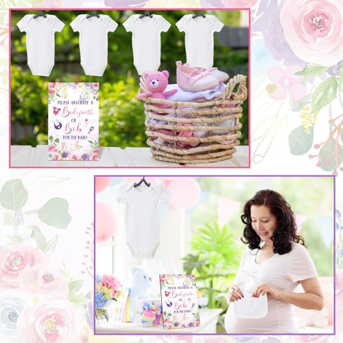 Chuarry 43 Pcs DIY Bibs Decorating Kit 8 Bodysuits 8 Pcs 2 Ply White Bibs 10 Fabric Markers 16 Stencils Baby Shower Sign(Flower) - style: Flower
