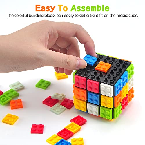 Speed Cube 3x3x3 Build-On Brick Cube with Building Blocks | Brain Teaser Magic Cube Puzzles, Creative Cube Toys for Beginners Adults & Kids (Black)