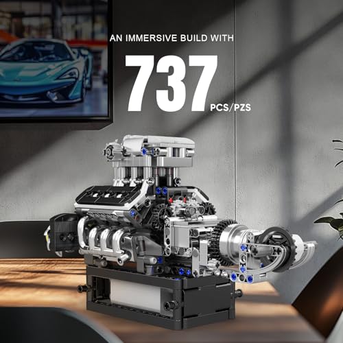 Mould King Supercar V8 Engine Building Blocks Sets, Build a Engine Model Kit That Runs, MOC Engineering Model Building Kit for Adults 14+ - color: Gray