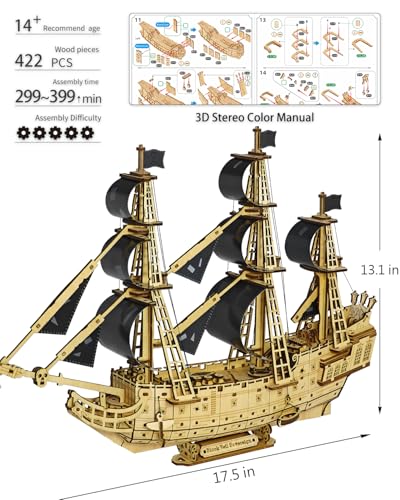 Pirate Ship 3D Wooden Puzzle for Adults - Ideal Christmas or Thanksgiving Gift for Model Enthusiasts 3D Puzzles for Adults - style: Legacy Ship Puzzle