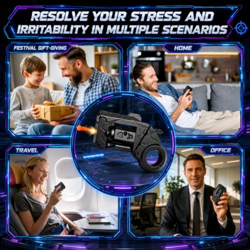 Metal Fidget Gun for Adults, 5-in-1 EDC Stress Relief Toy, 6 Shells, Black - color: Black-02