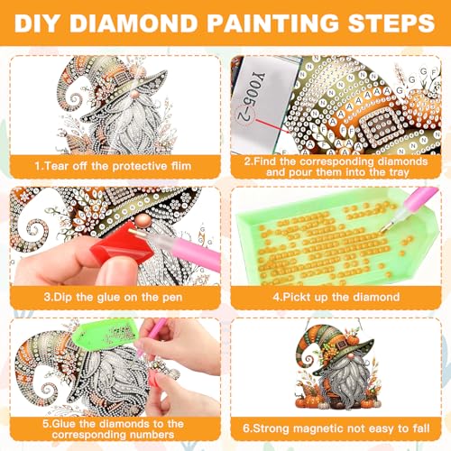 NAIMOER Halloween Diamond Art Hanging Kits for Adults, Fall Gnome 5D Special Shaped Rhinestone, DIY Acrylic Diamond Art Painting Window Pendants Home Garden Wall Hanging Ornament Kits, Double Sided - color: Halloween Gnome